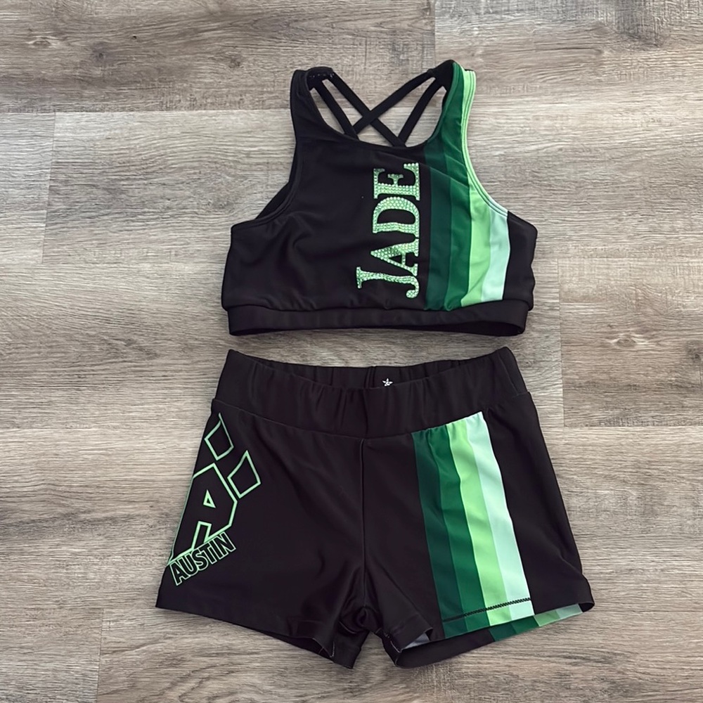 Cheer Athletics Black and Green Sports Bra and Shorts Set